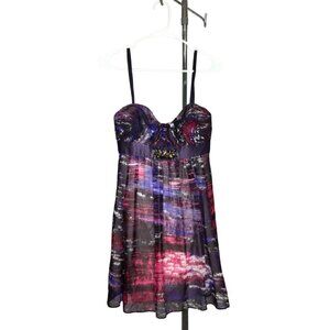 BCBG‎ Maxazria Strapless Dress Multicolor Sheer Chiffon Jewel Trim Size 2